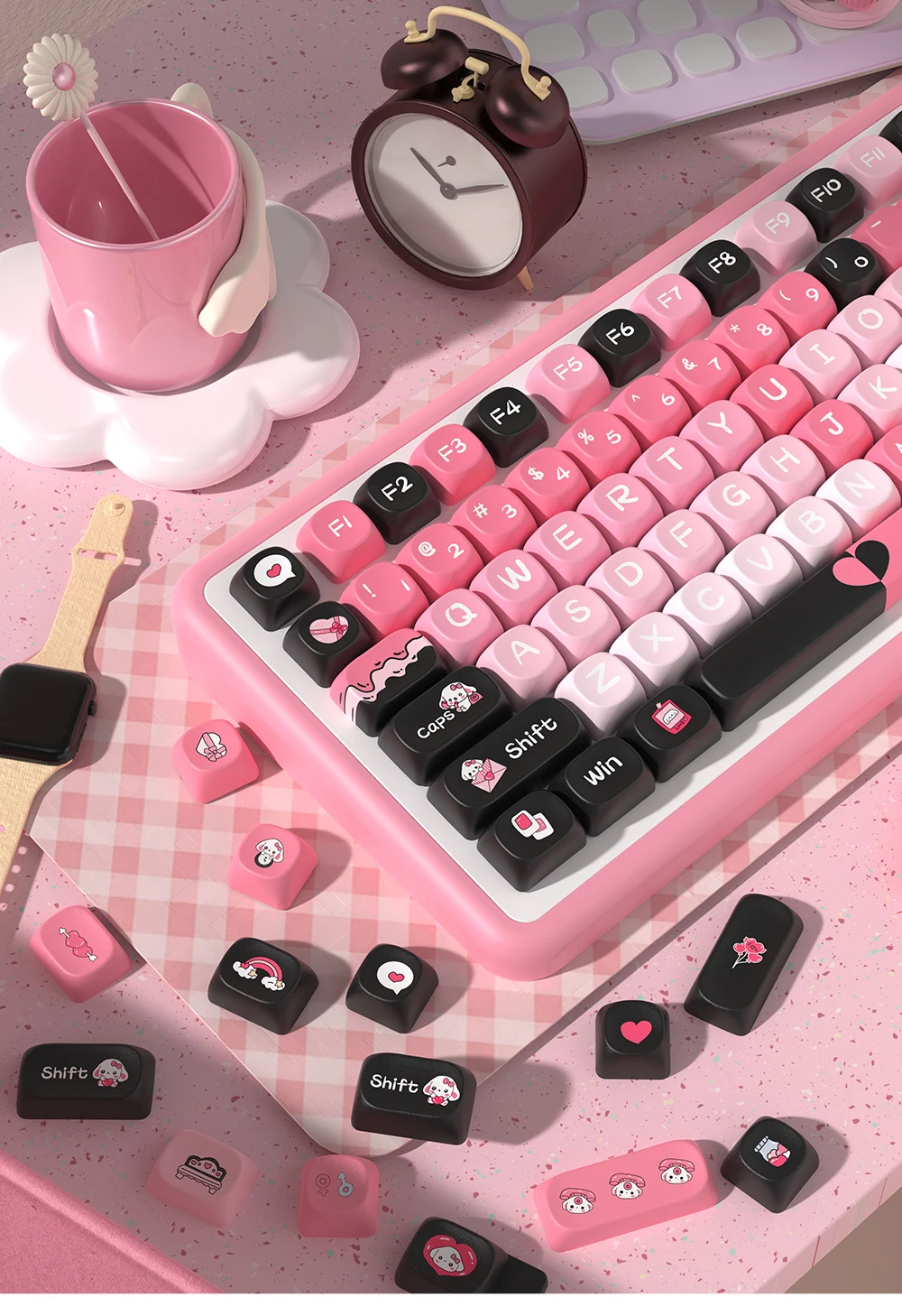 Heart rate Theme Keycaps MCA Profile Personalized Cartoon Keycap For Mechanical Keyboard with 7U and ISO key cap