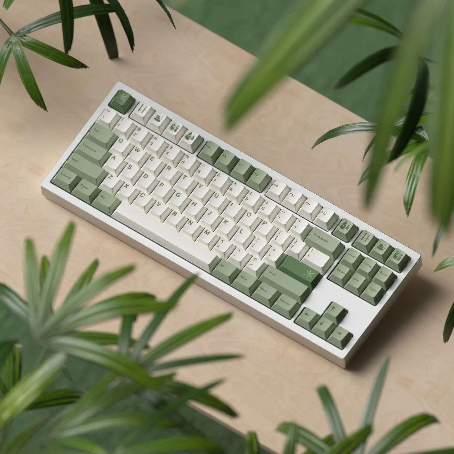 145 Keys Bamboo Forest Theme Keycaps Cherry Profile Green White Keycap PBT Dye Sublimation Keyboard Keycap MX Switch 6.25U 7U