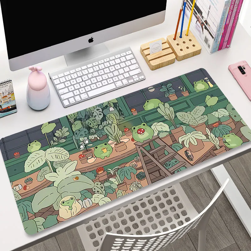 Alfombrilla de ratón grande para juegos de plantas verdes, tamaño XXL, para oficina, mesa larga, escritorio Kawaii para niñas adolescentes, dormitorio