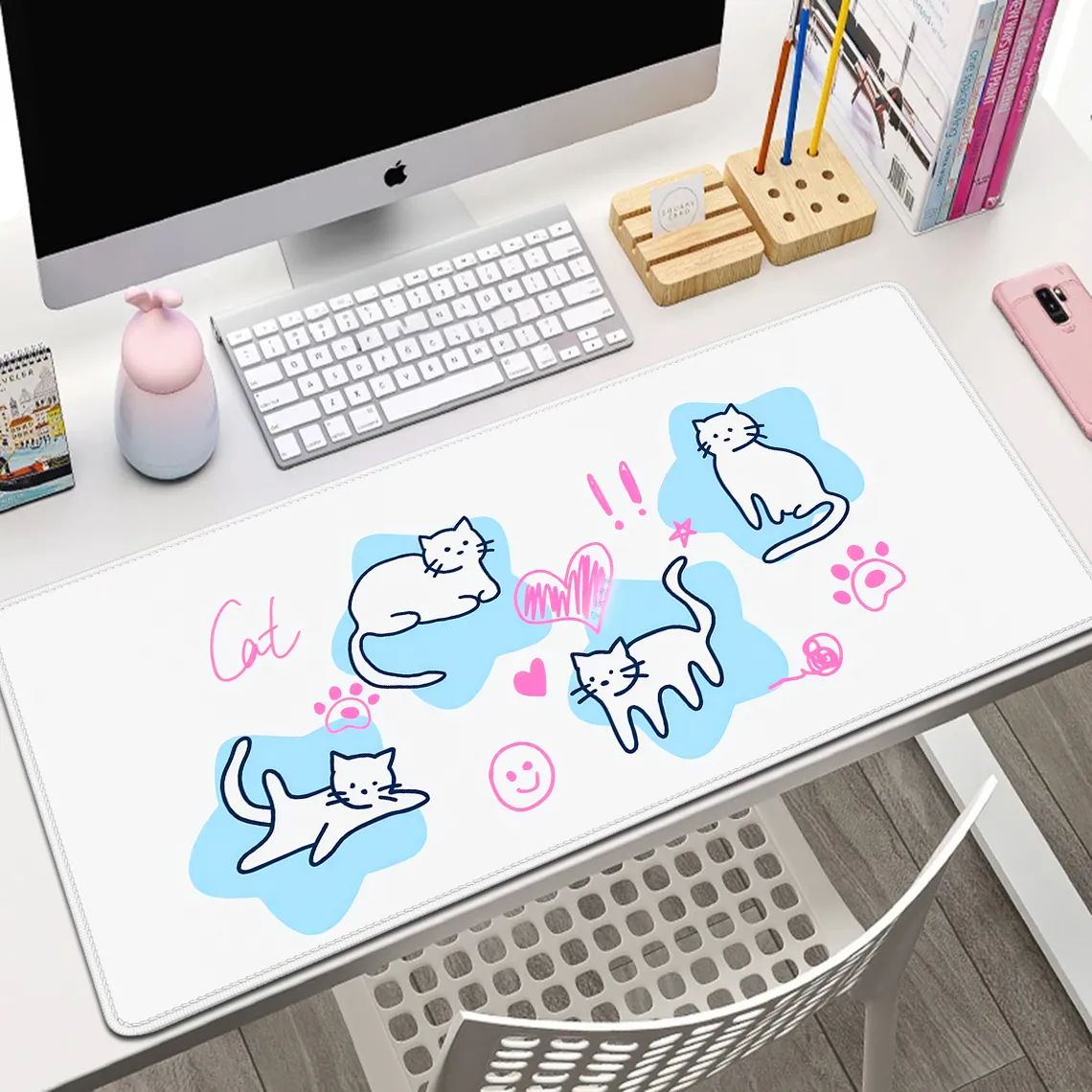 Alfombrilla de ratón Kawaii para juegos de gato, alfombrilla de escritorio de Anime para Pc, Accesorios de ordenador, teclado de portátil