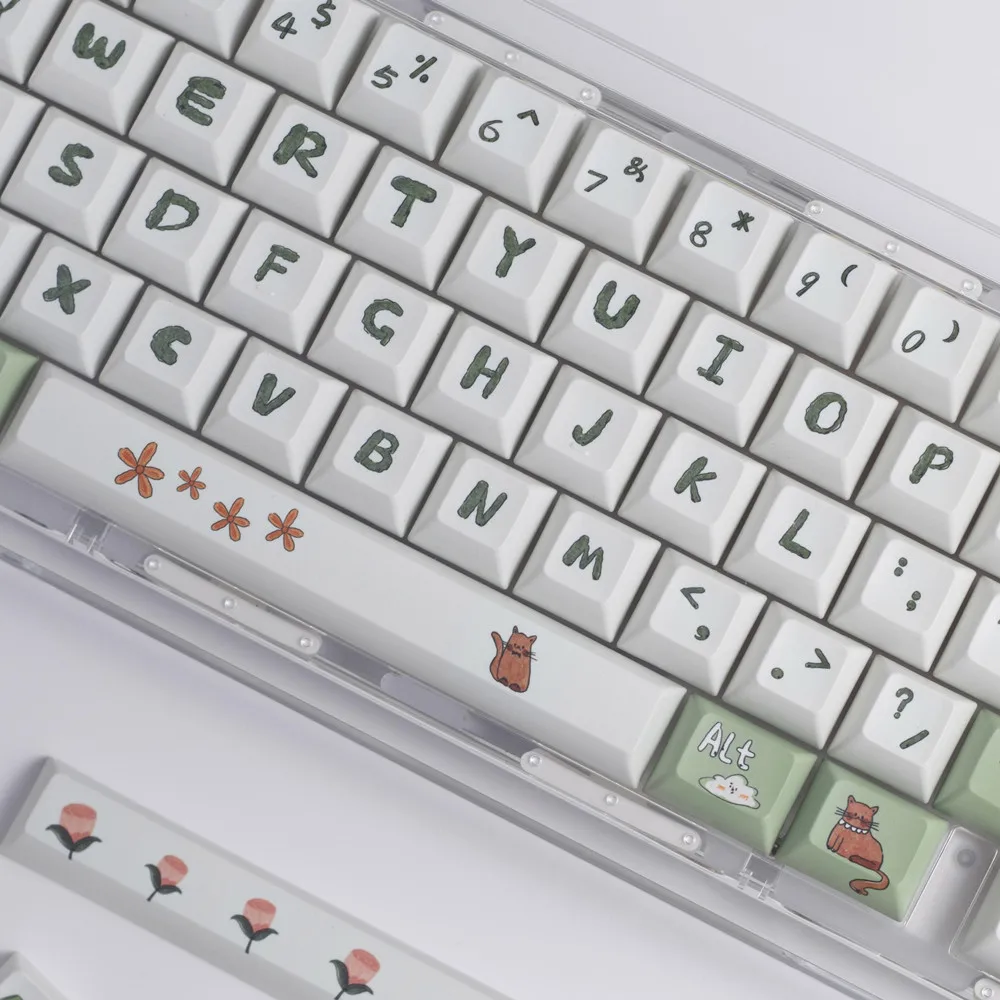 PBT Keycap Green Spring Sketch Style KCA Profile DYE Subbed 140 Keys ISO Enter For MX Switches Mechanical Gaming Keyboard