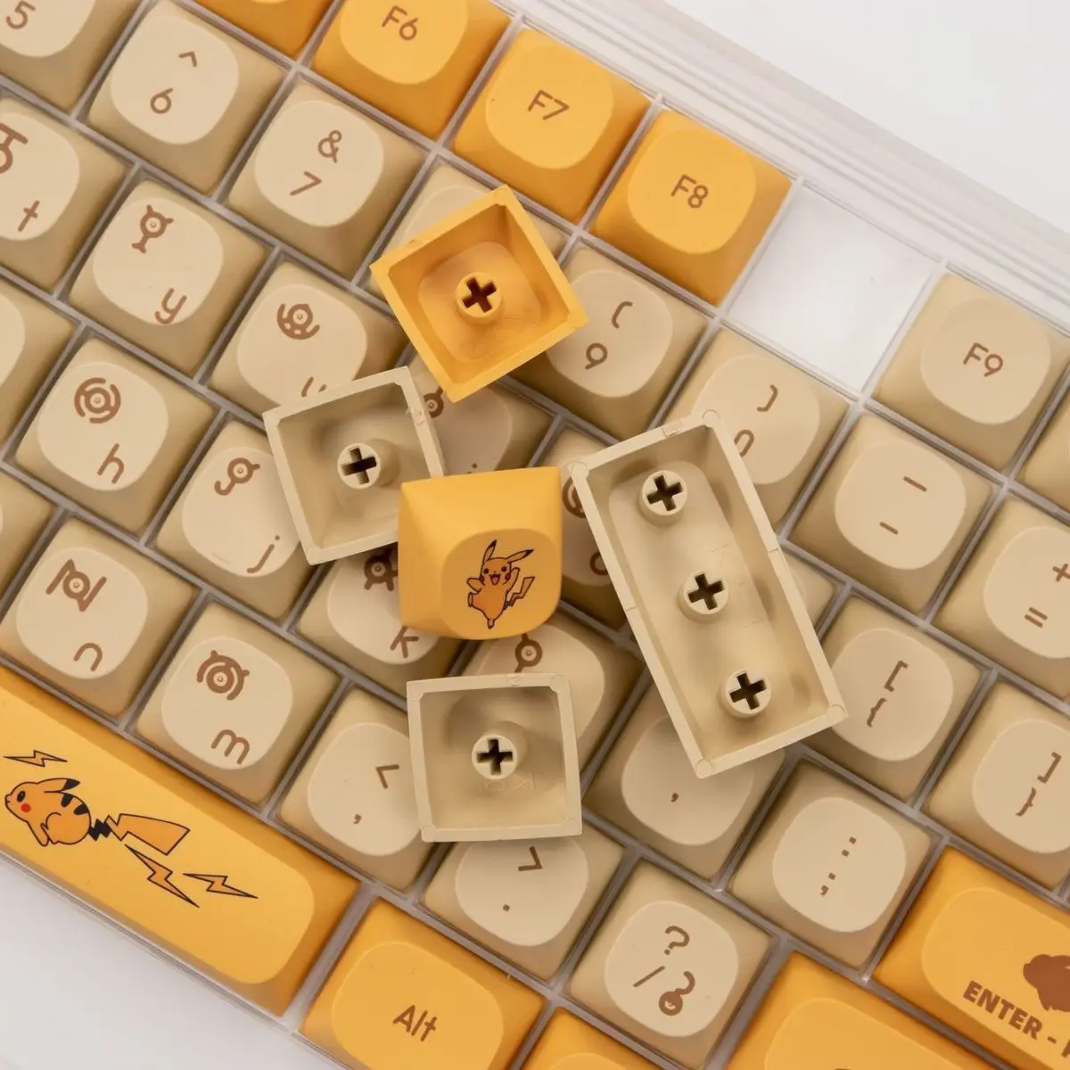 Pikachu Pokemon Anime Keycap PBT Sublimation Opaque MA High Mechanical Keyboard 129 Keys Small Complete Set Cute Collect Soft