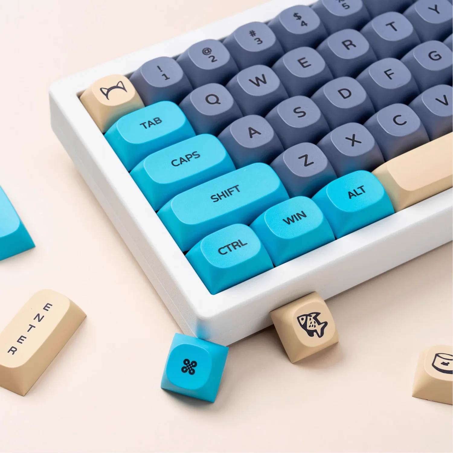 Blue Cat PBT Keycaps 125 Keys MA DIY Customized Heat Sublimation for 60/80/87/98/104/108 Mechanical Keyboards