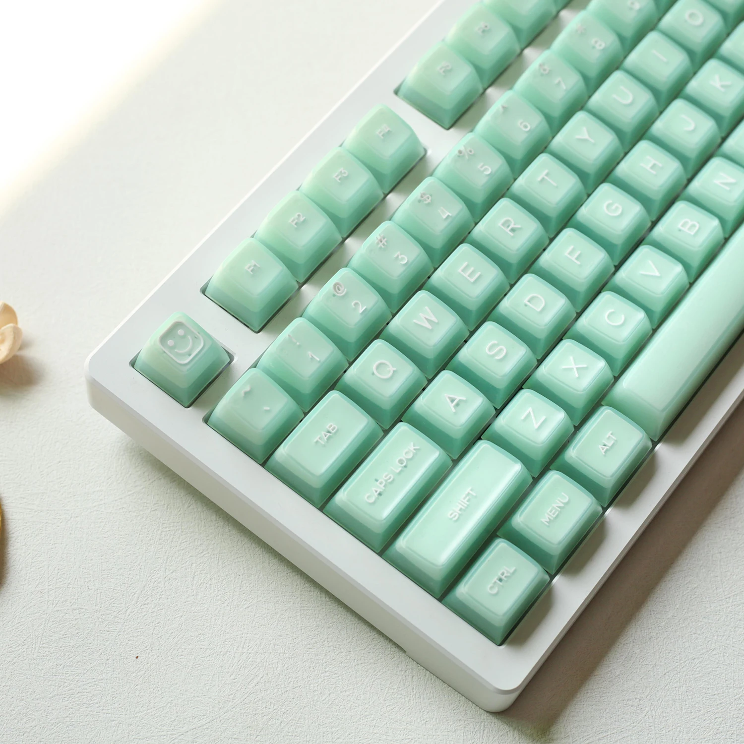 KBDiy PBT Cyan Translucent Keycaps for Mechanical Keyboard Gaming SA Profile Double Shot 142 Keys Caps Custom 61 87 104 Keyboard