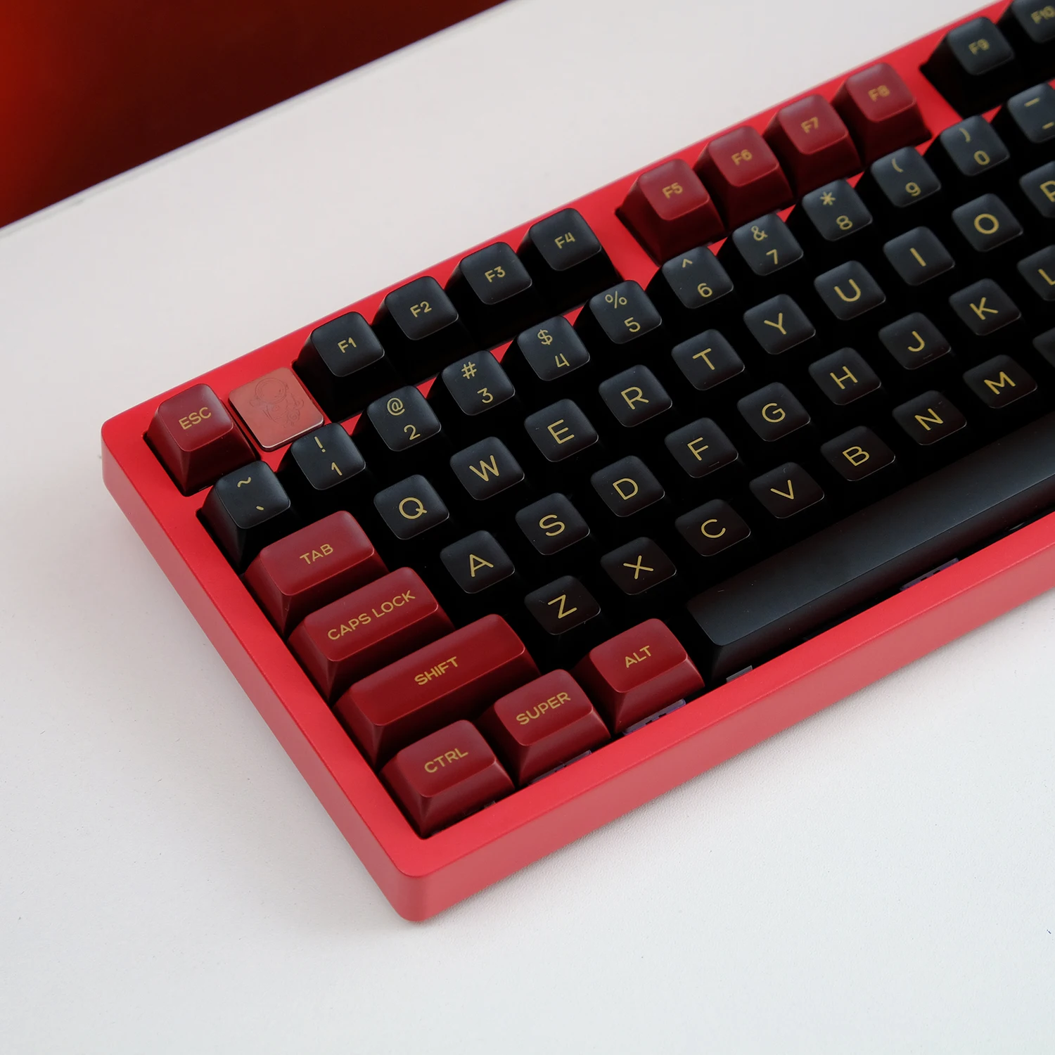 KBDiy 142Keys/Set GMK Red Samurai Keycaps for Mechanical Keyboard PBT Double Shot SA Profile Black and Red Keycap MX Switch 61