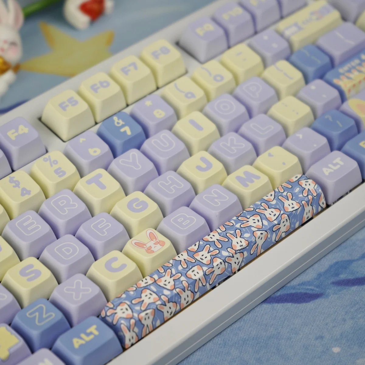 Milk Blue Rabbit Language MDA Keycaps PBT 125 Keys Small Complete Set for MX Switch 60/71/84/90/104/108 Mechanical Keyboards