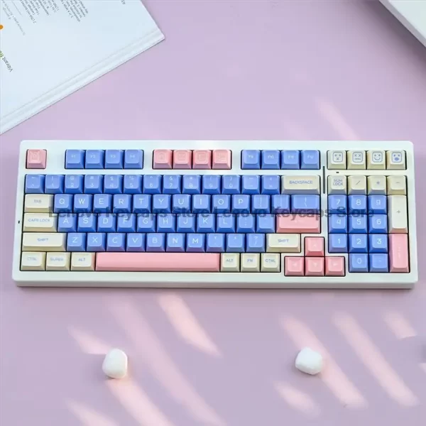 The GMK+ Blue Pink SA Custom Keycap Set is a high-quality, vibrant, and stylish keycap collection designed for keyboard enthusiasts who want to elevate their typing experience. This set features a stunning blue and pink colorway, inspired by the calming tones of the ocean and the playful hues of cotton candy, bringing a fresh and lively aesthetic to your mechanical keyboard setup.